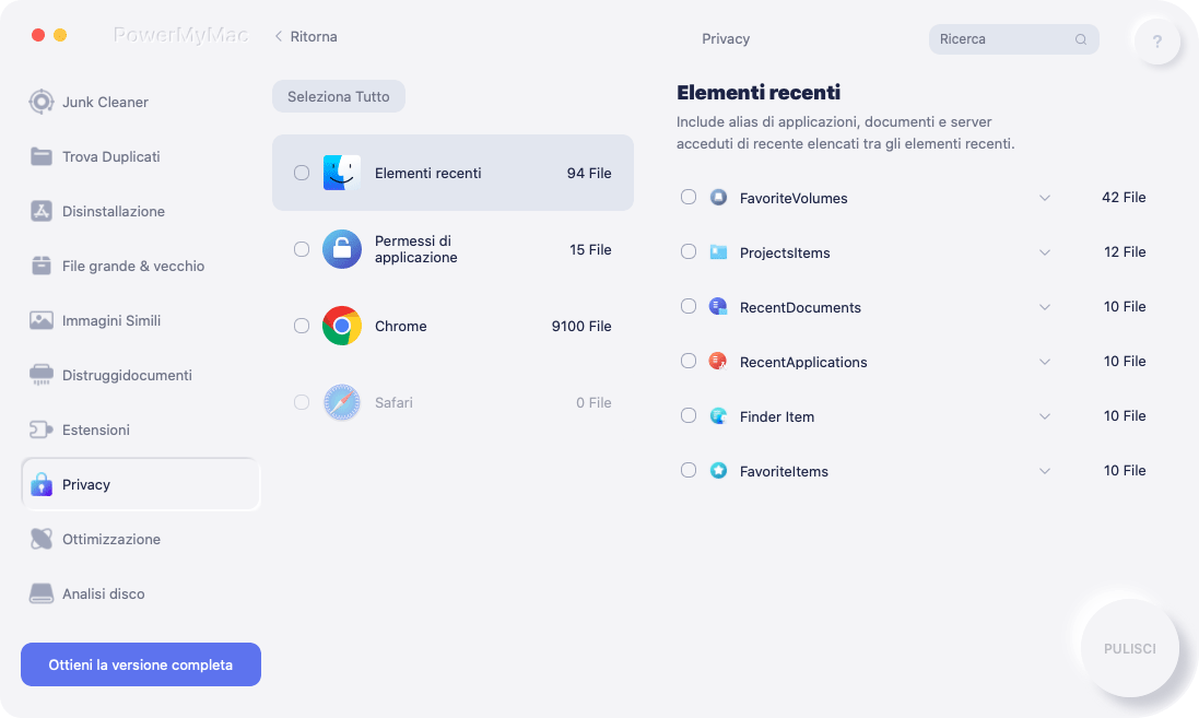 Pulisci cronologia del browser