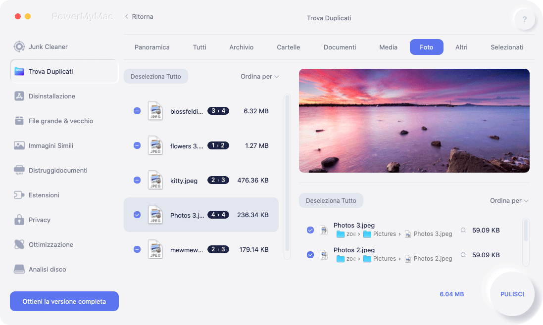 Elimina foto duplicate per liberare spazio su Mac