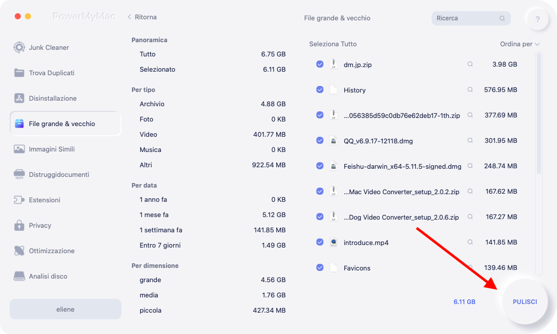 Individua file di grandi dimensioni su Mac da rimuovere utilizzando iMyMac