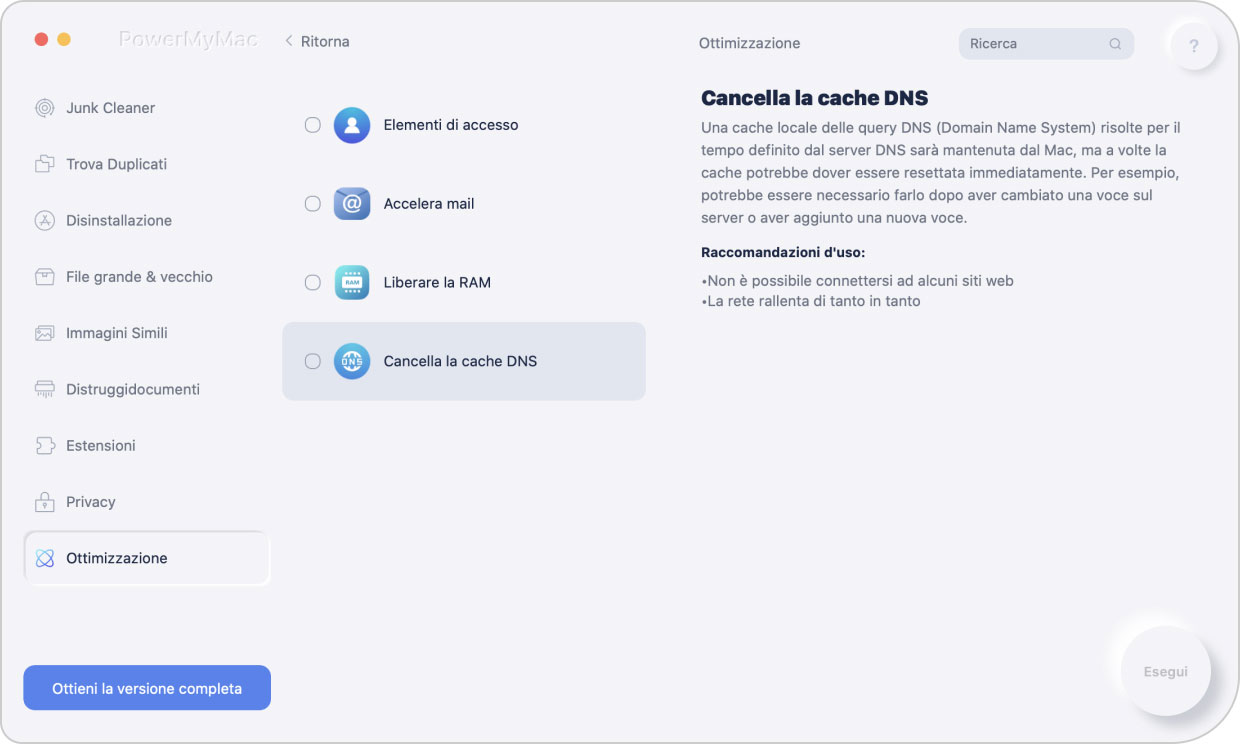 Cancellare la cache DNS