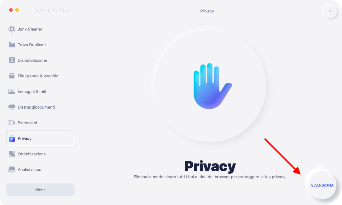 Scegli l'opzione Privacy e avvia la scansione del tuo Chrome