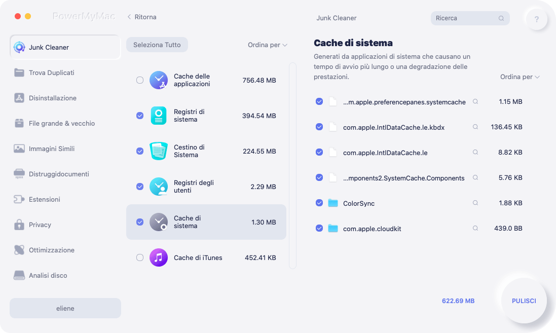 Svuota la cache per liberare spazio Mac