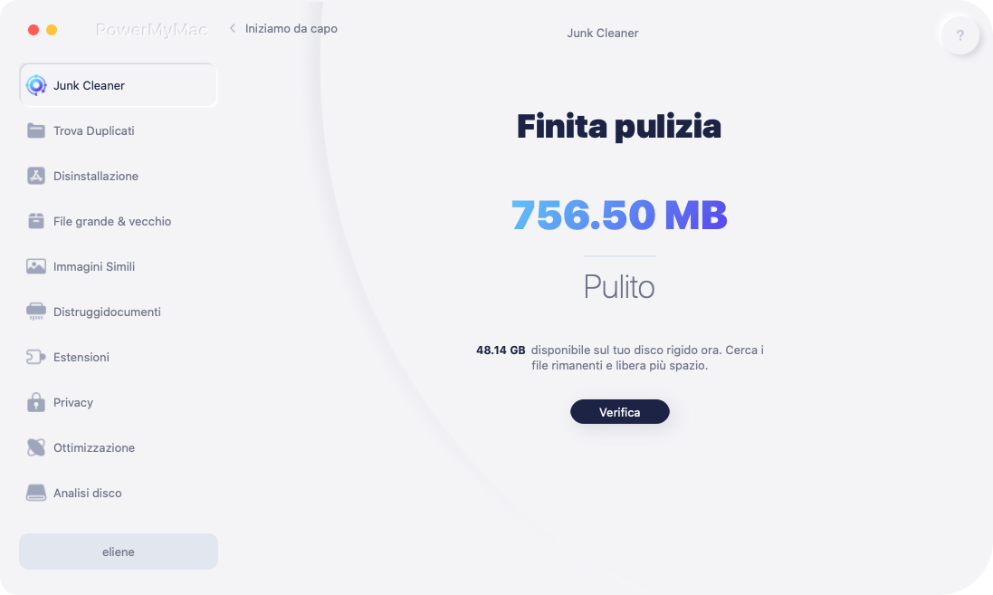 Pulizia dei file spazzatura completata