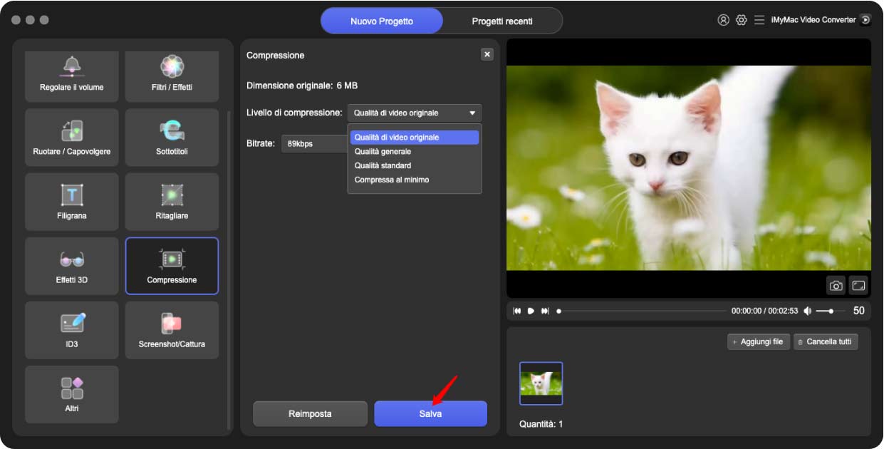 Cambia risoluzione e proporzioni di video