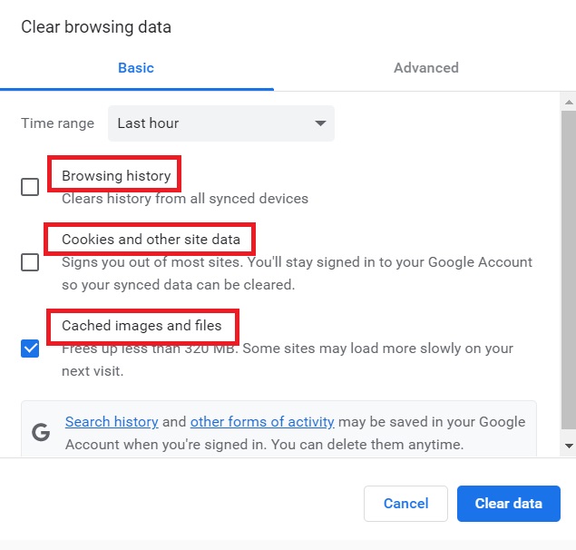 Clear Chrome Browser Data to Fix Error