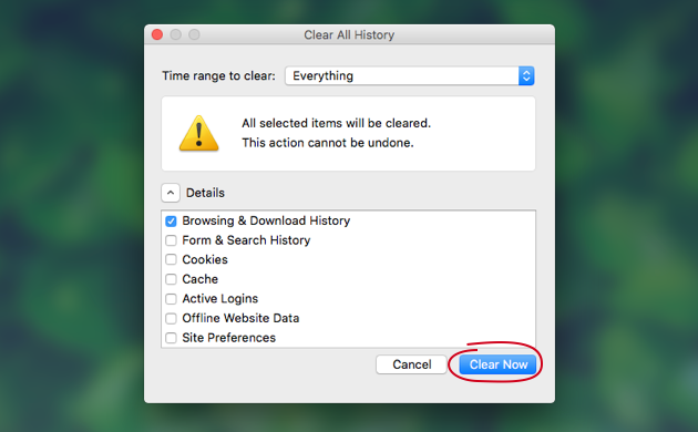Eliminare manualmente i cookie in Firefox su Mac