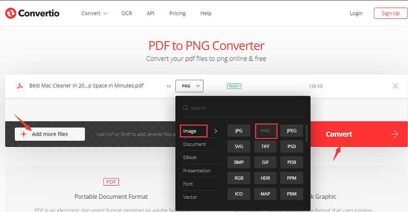 Converti PDF in PNG con Convertio
