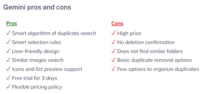 Meriti e demeriti di Gemini 2 Duplicate Finder