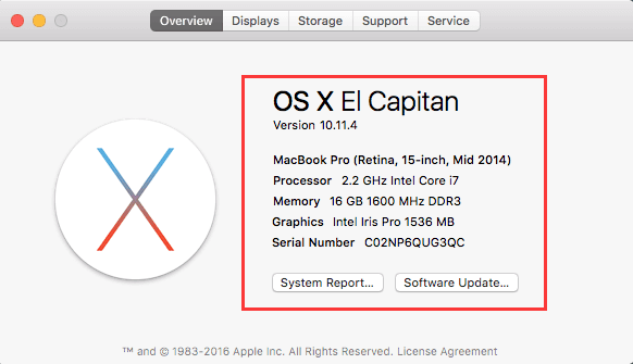 Info su Mac OS X El Capitan