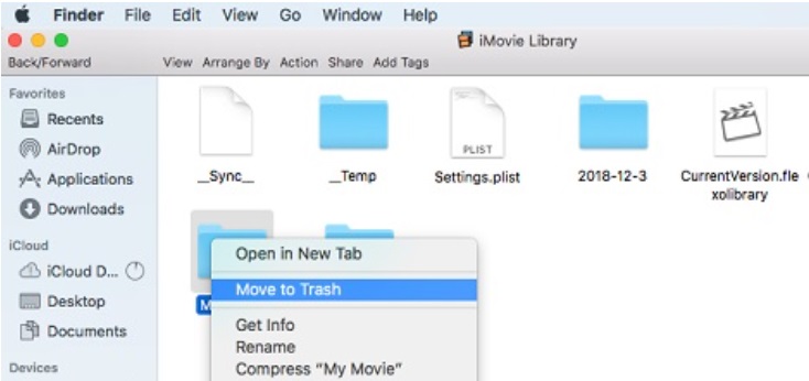 Cancella la cache di iMovie rimuovendo i file della libreria