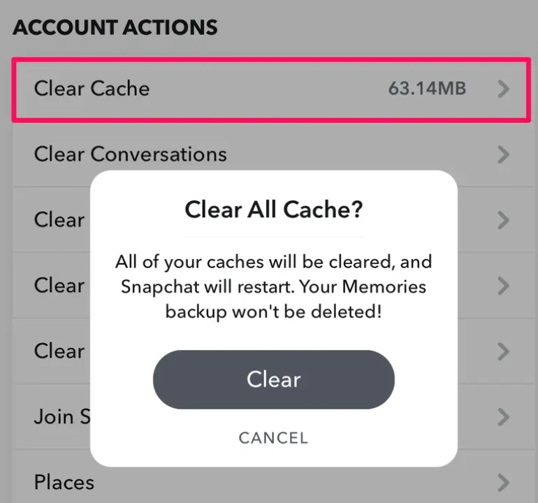 Elimina la cache di Snapchat su iPhone