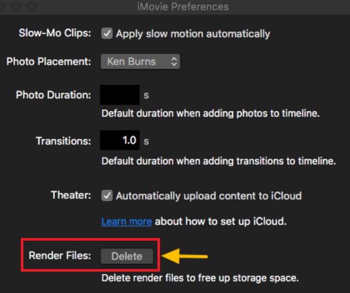 Rimuovi i file di rendering di iMovie