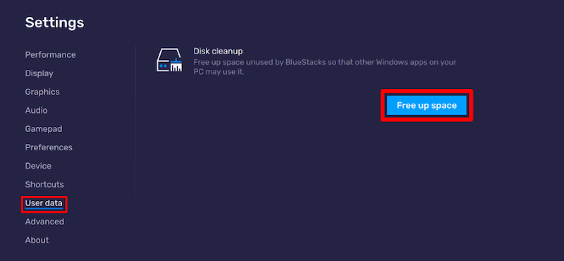 Cancella la cache di Bluestacks utilizzando lo strumento di pulizia del disco