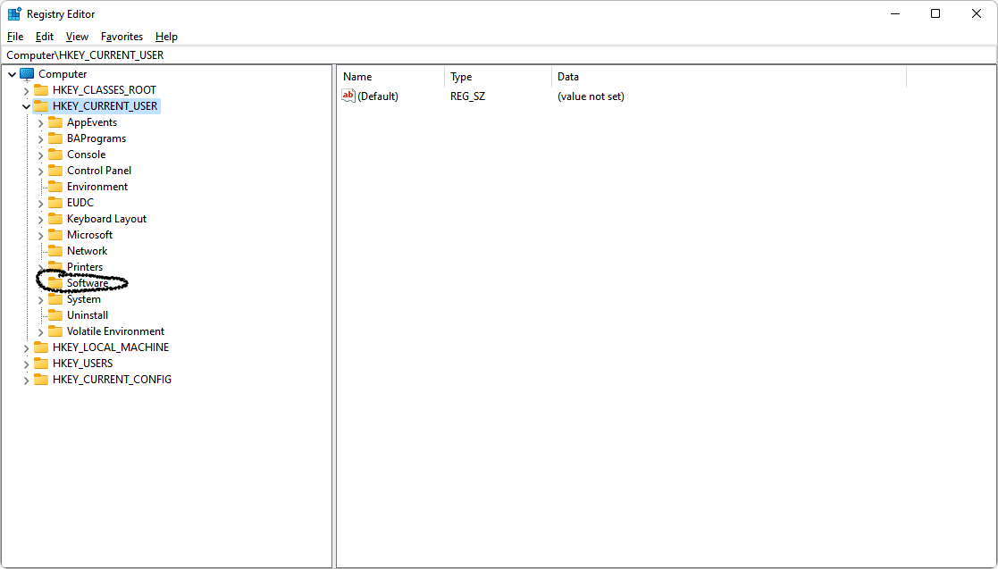 Espandi HKEY CURRENT USER per cancellare la cache Roblox