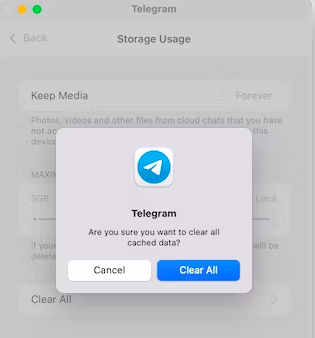 Cancella la cache di Telegram sul Mac