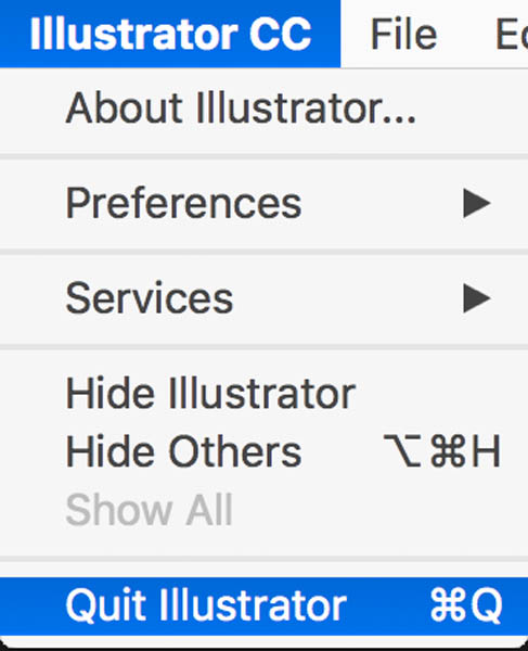 Esci da Illustrator per cancellare la cache di Illustrator