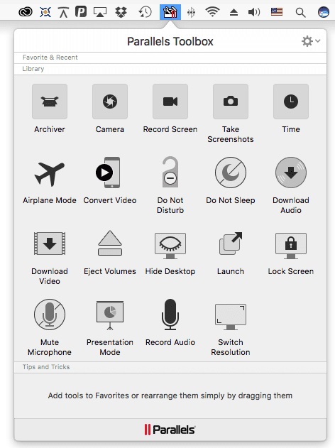 Interfaccia di Parallels Toolbox per Mac