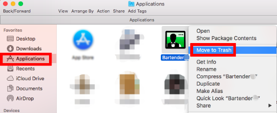 Disinstalla Bartender dalla cartella /Applicazioni