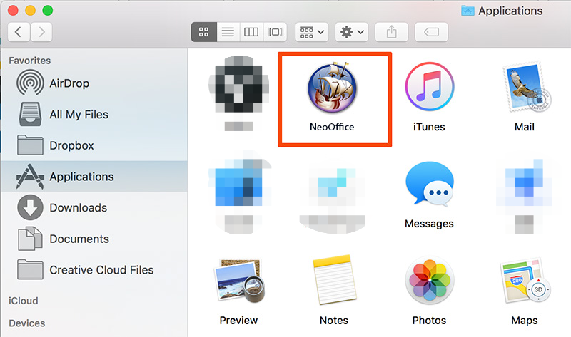 Disinstalla NeoOffice dalla cartella Applicazioni