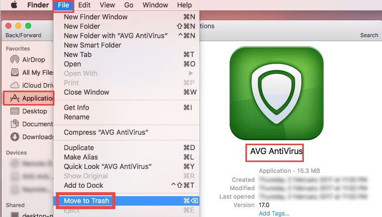 Rimuovi l'app AVG dal Mac