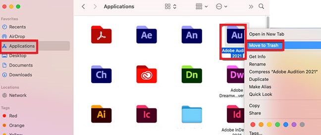 Disinstalla manualmente Adobe Audition su Mac