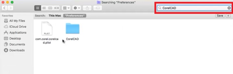 Elimina le cache e i file di CorelCAD dal Mac