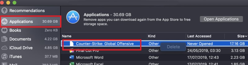 Disinstalla manualmente Counter-Strike su Mac