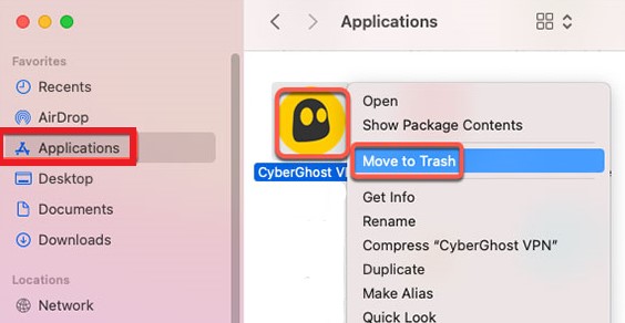 Disinstalla manualmente Cyberghost VPN su Mac