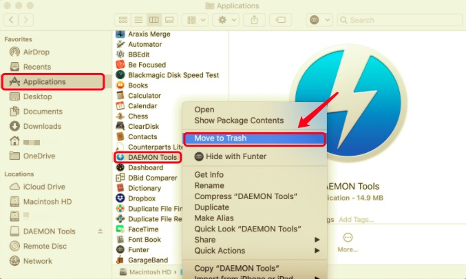 Rimuovi Daemon Tools dal Mac manualmente