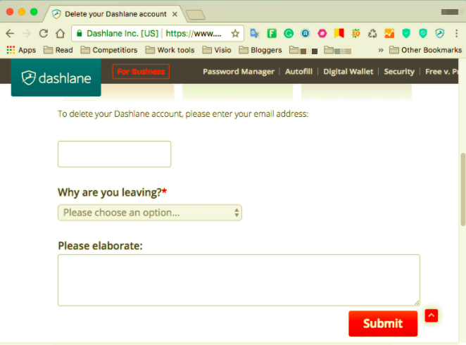Elimina account Dashlane su Mac