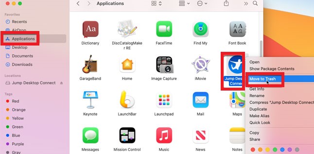 Disinstalla manualmente Jump Desktop su Mac