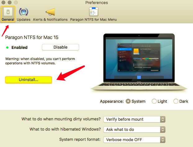 Elimina NTFS dal Mac tramite le Preferenze di Sistema
