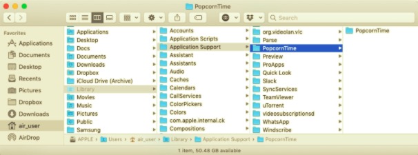 Disinstallare manualmente Popcorn Time su Mac