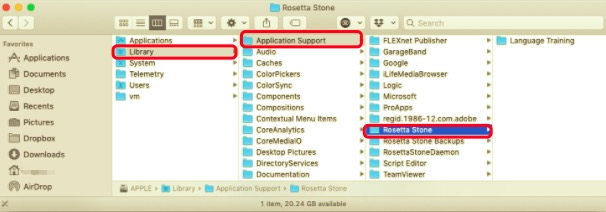 Disinstalla manualmente Rosetta Stone su Mac con file di supporto