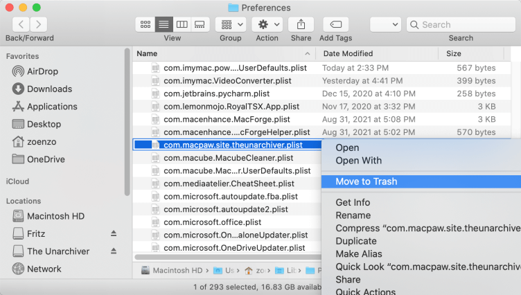 Rimuovere i file correlati di Unarchiver