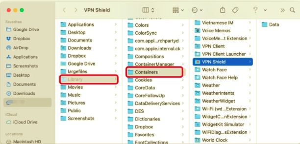 Disinstalla manualmente VPN Shield su Mac con file correlati