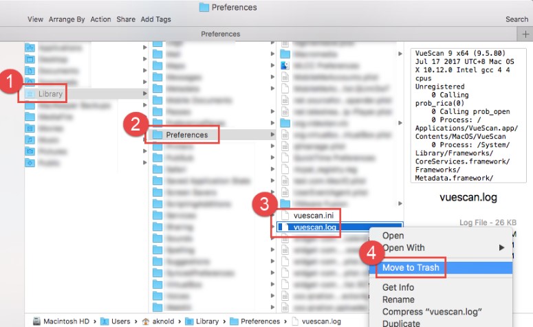 Disinstalla manualmente VueScan su Mac