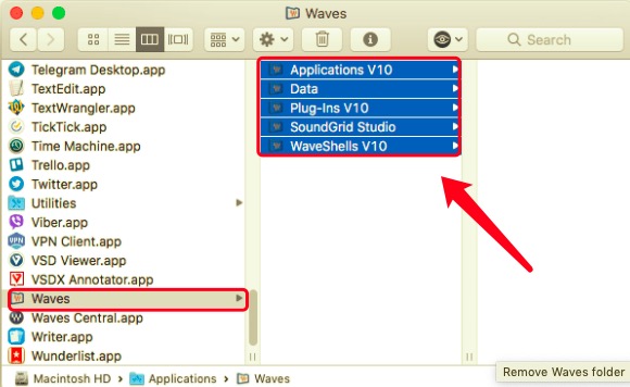 Elimina la cartella Waves dalla cartella delle applicazioni