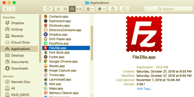Rimuovere FileZilla dal Mac