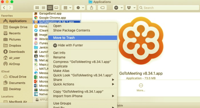 Rimuovi GoToMeeting dal Mac