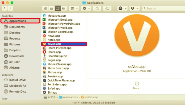 Elimina ooVoo su Mac dalla cartella delle applicazioni