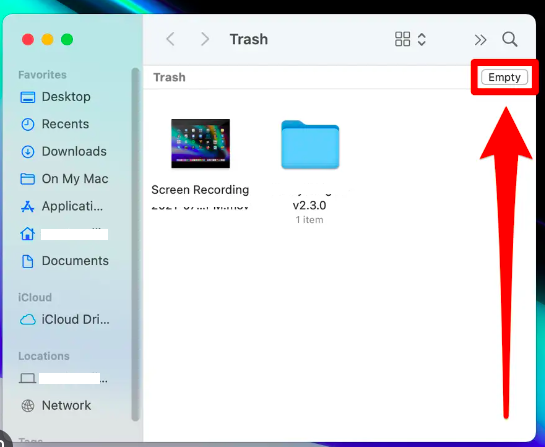 Svuota cestino per rimuovere definitivamente Monterey Cache Cleaner