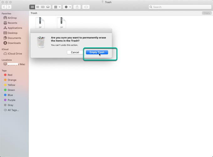 Svuota il cestino per disinstallare definitivamente TotalFinder