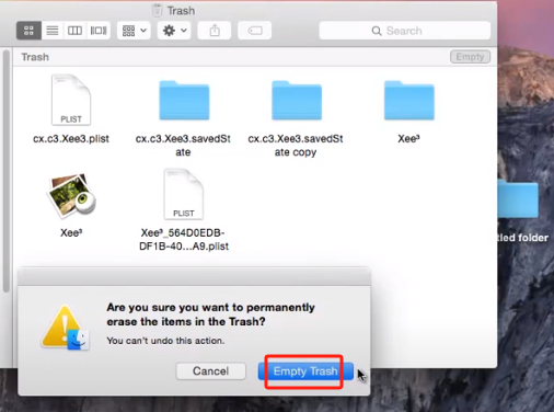 Disinstallare Xee Svuota cestino