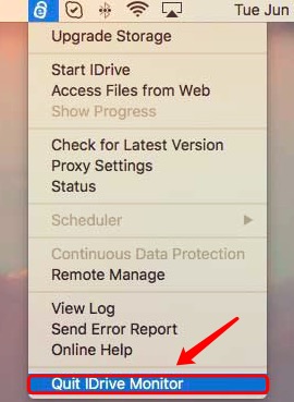 Esci da IDrive Monitor prima della disinstallazione