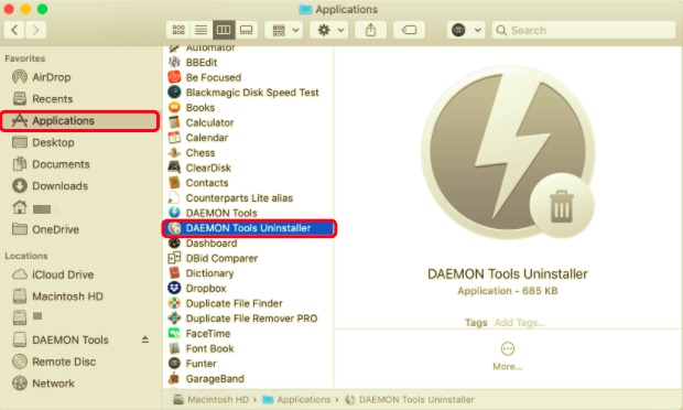 Disinstalla Daemon Tools su Mac con il suo programma di disinstallazione