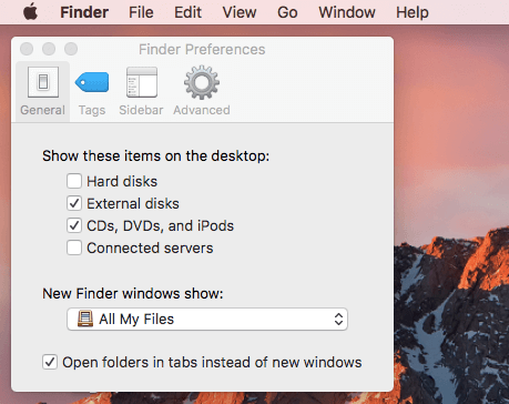 Modifica impostazioni di Finder se Mac non legge disco esterno