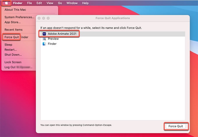 Esci e disinstalla Adobe Animate su Mac