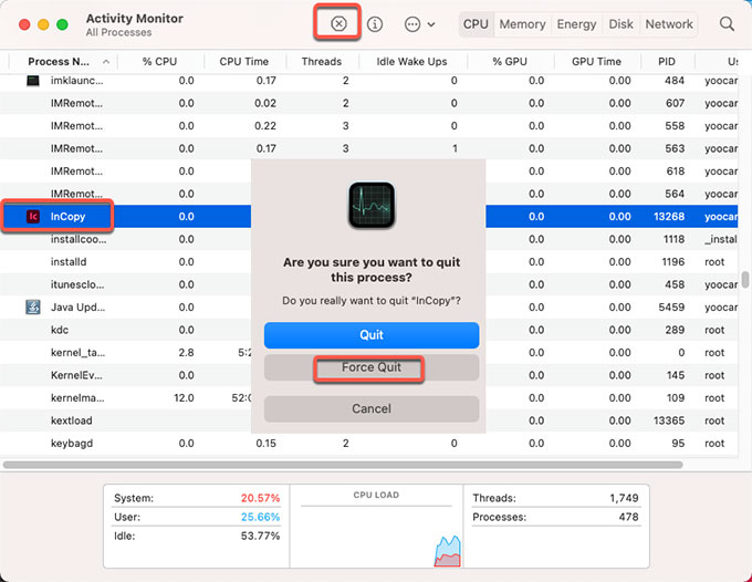 Disinstalla Adobe InCopy su Mac manualmente