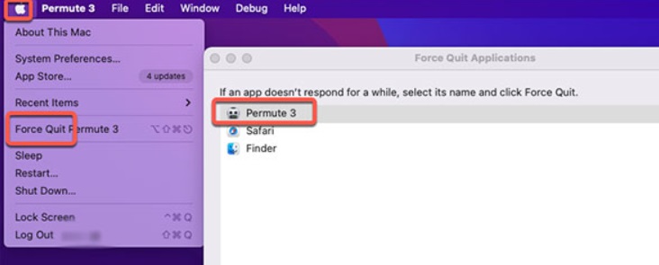 Forza l'uscita e disinstalla manualmente Permute su Mac